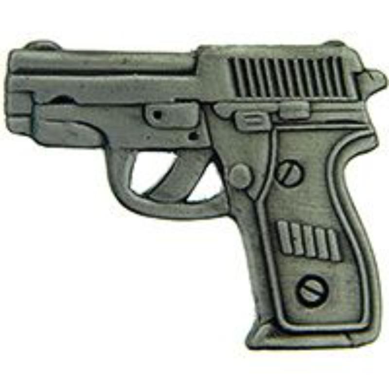 P15713 Pin - Gun, 38Cal Pistol - Pewter - 1 in.