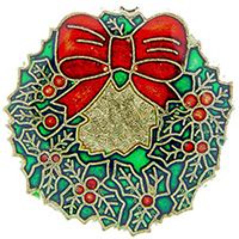 P61844 Pin - Hol, Xmas, Wreath - 1 in.