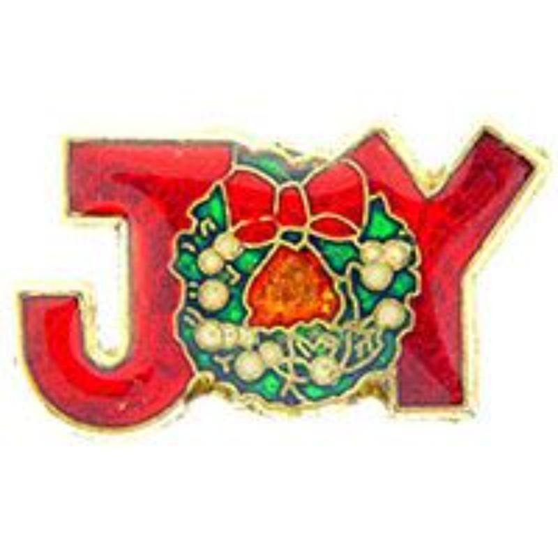 P61856 Pin - Hol, Xmas, Joy with Wreath - 1 in.