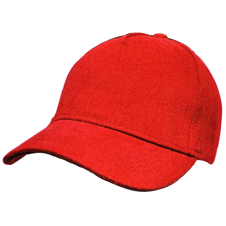 CP00002 Cap - Plain, 5 Panel - Brushed Twill - Cloth Hook & Eye Closure, Red - Medium