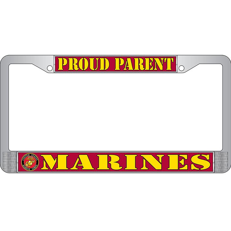 LP3817 Chrome License Plate Frame, USMC, Proud Parent - 6 x 12 in.