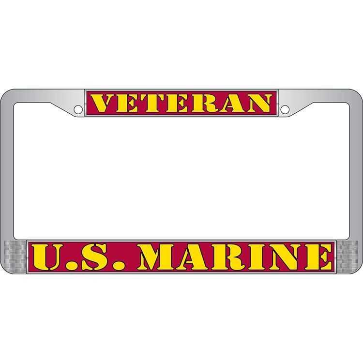 LP3821 Chrome License Plate Frame, USMC, Veteran - 6 x 12 in.