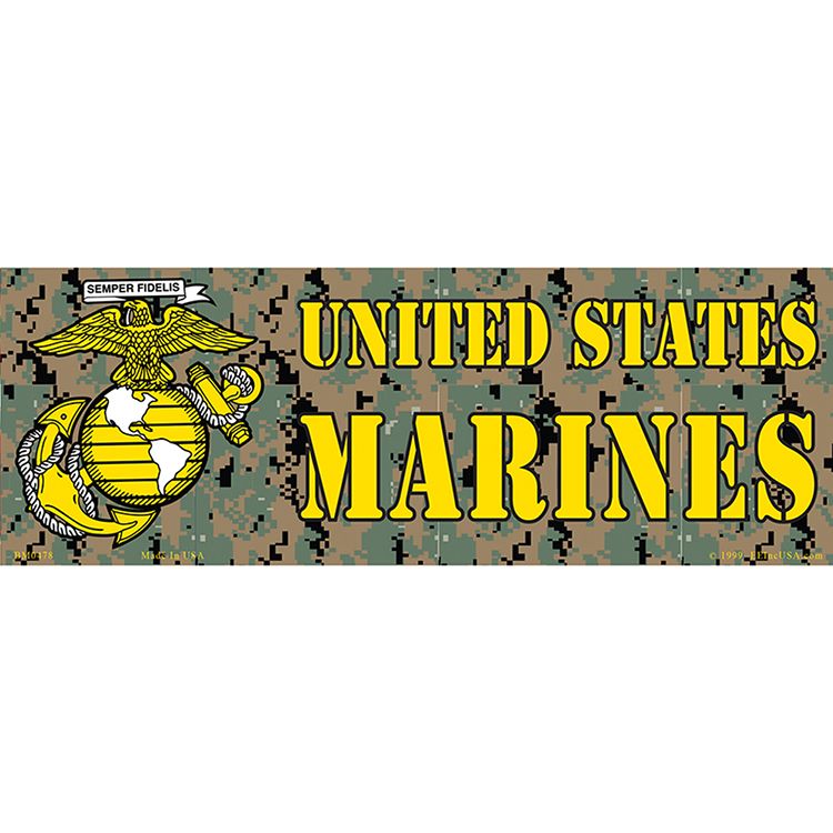BM0478 Sticker - USMC, Marines, Camo - 3.5 x 10 in.