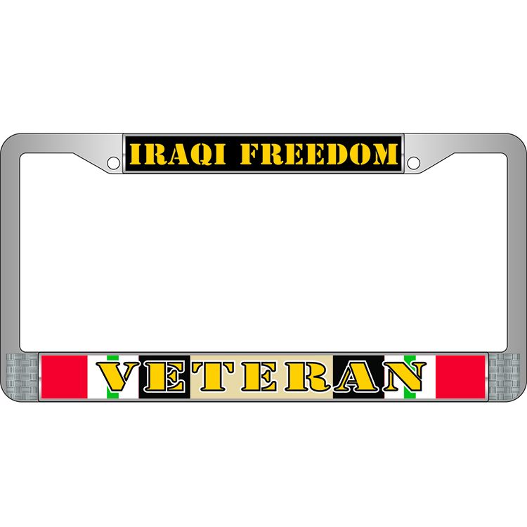 Picture of Eagle Emblems LP3970 Chrome License Plate Frame&#44; Iraqi Freedom Veteran - 6 x 12 in.