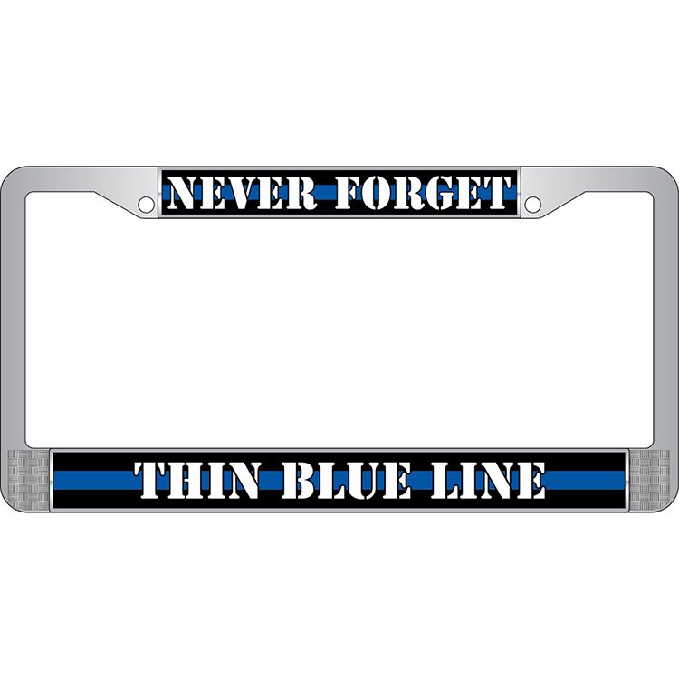 LP3939 Chrome License Plate Frame, Police Blue Line - 6 x 12 in.