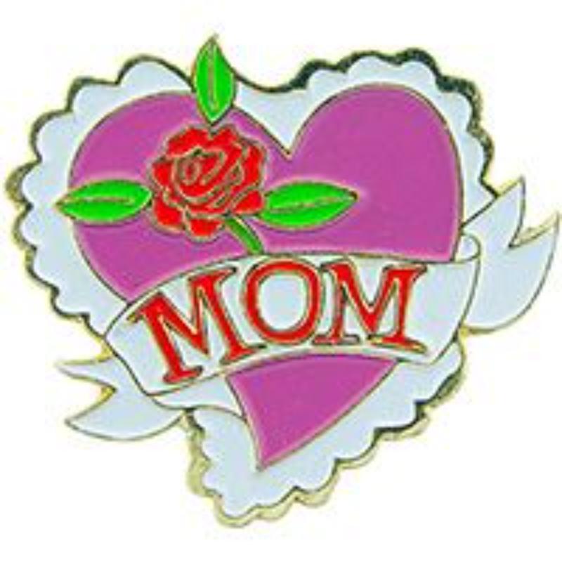 P63816 Pin - Hol, Heart, Mom & Rose - 1 in.