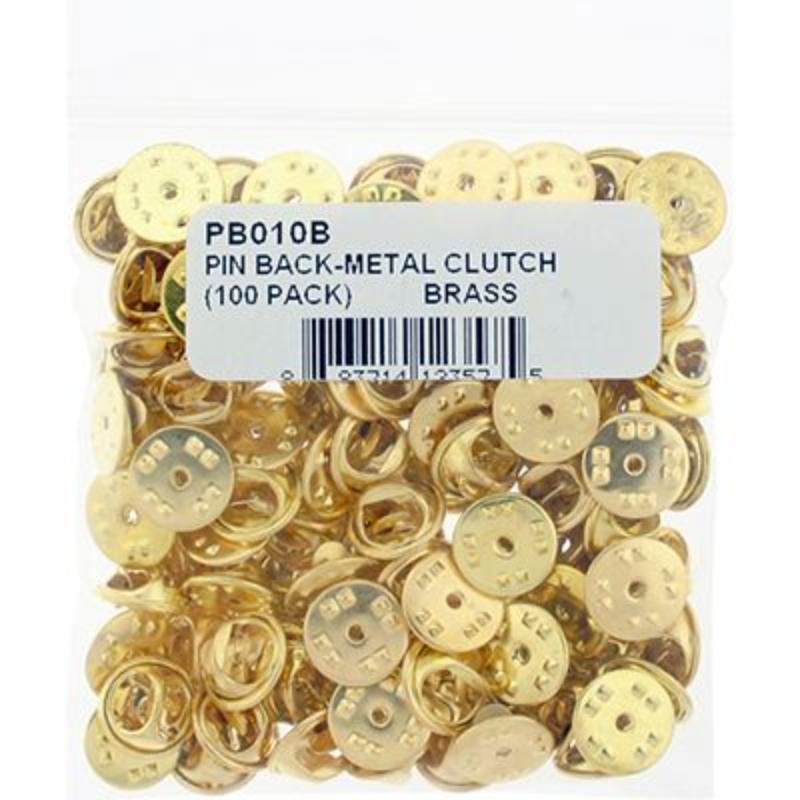 PB010B Pin Back - Metal Clutch, Brass - Pack of 100