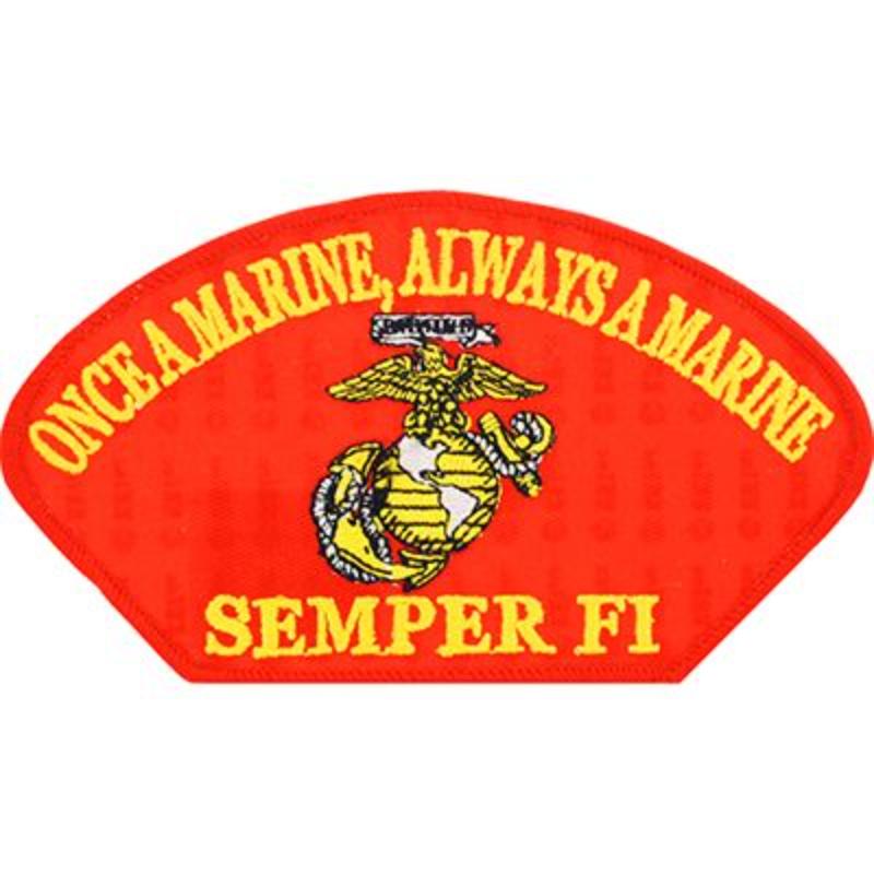 PM1352 Patch - USMC, Hat, Semper FI - Red - 5.25 x 3 in.