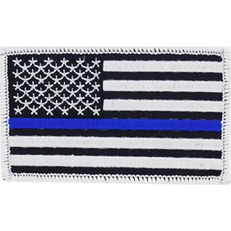 Police Blue Line Flag Patch - 3.38 x 2 in. - Durable Embroidery
