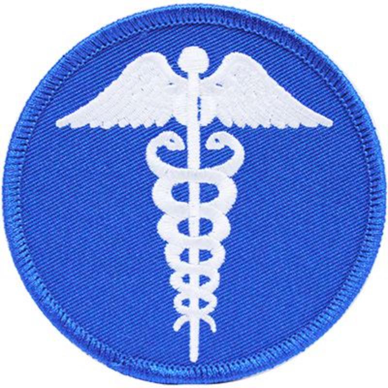 Medical Caduceus Patch - Blue & White - 3.63 in. - Durable Embroidery