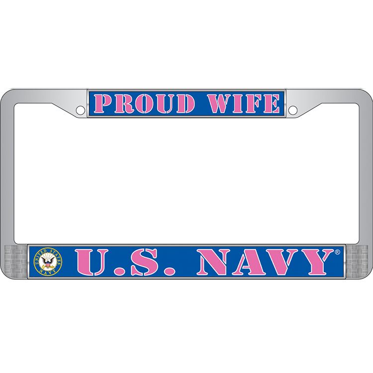 LP3812 Chrome License Plate Frame, USN, Wife - 6 x 12 in.