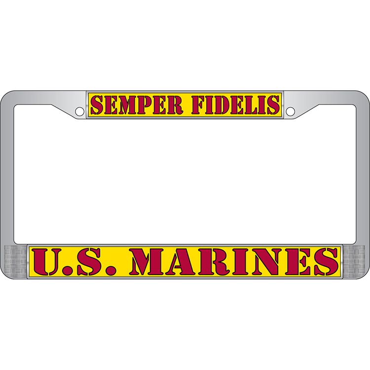 LP3825 Chrome License Plate Frame, USMC, Semper FI - 6 x 12 in.