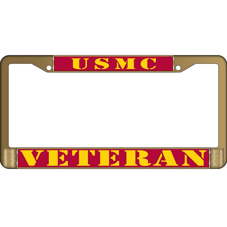 LP3931 Polished Brass License Plate Frame, USMC, Veteran - 6 x 12 in.