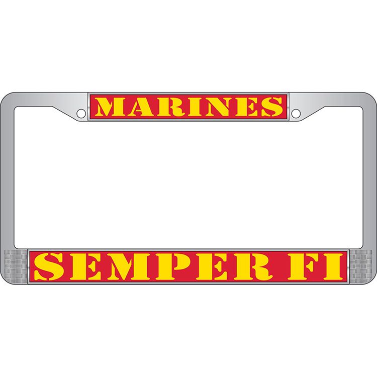 LP3827 Chrome License Plate Frame, USMC, Semper FI - 6 x 12 in.