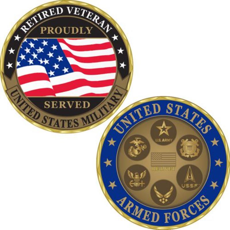 Picture of Eagle Emblems CH0016 Challenge Coin - Retired Veteran - 1.75 in.