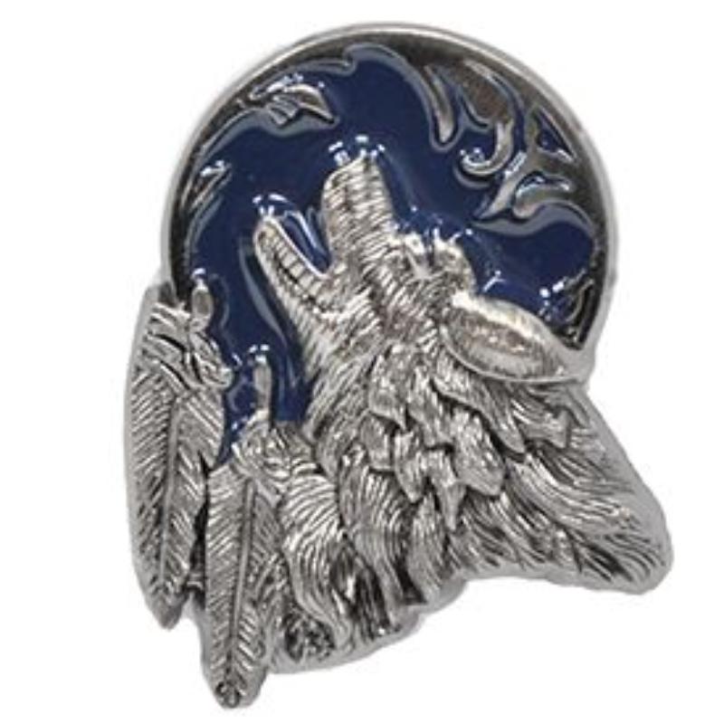 P00896 Pin - Wolf, Feather - 1.125 in.