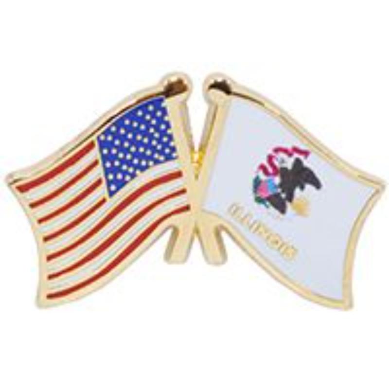 P09114 Cross Flags Pin - USA & Illinois - 1.125 in.
