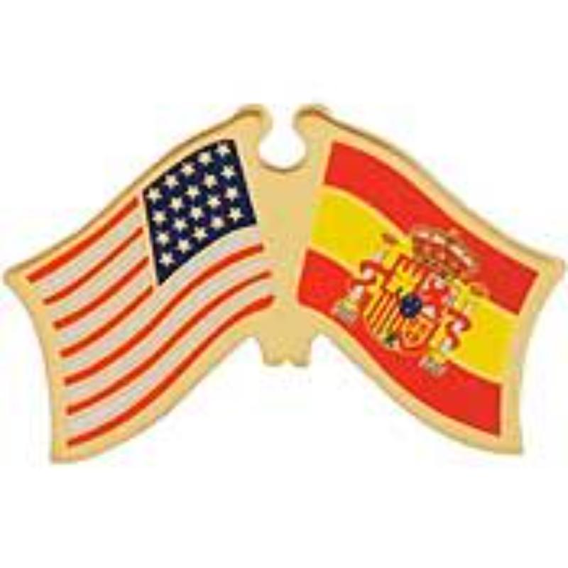 P09801 Cross Flags Pin - USA & Spain - 1.125 in.