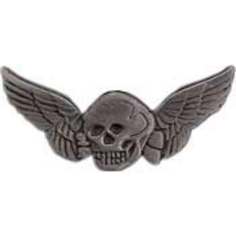 P12013 Wing Pin - Death, Skull, Mini - Pewter - 1.25 in.