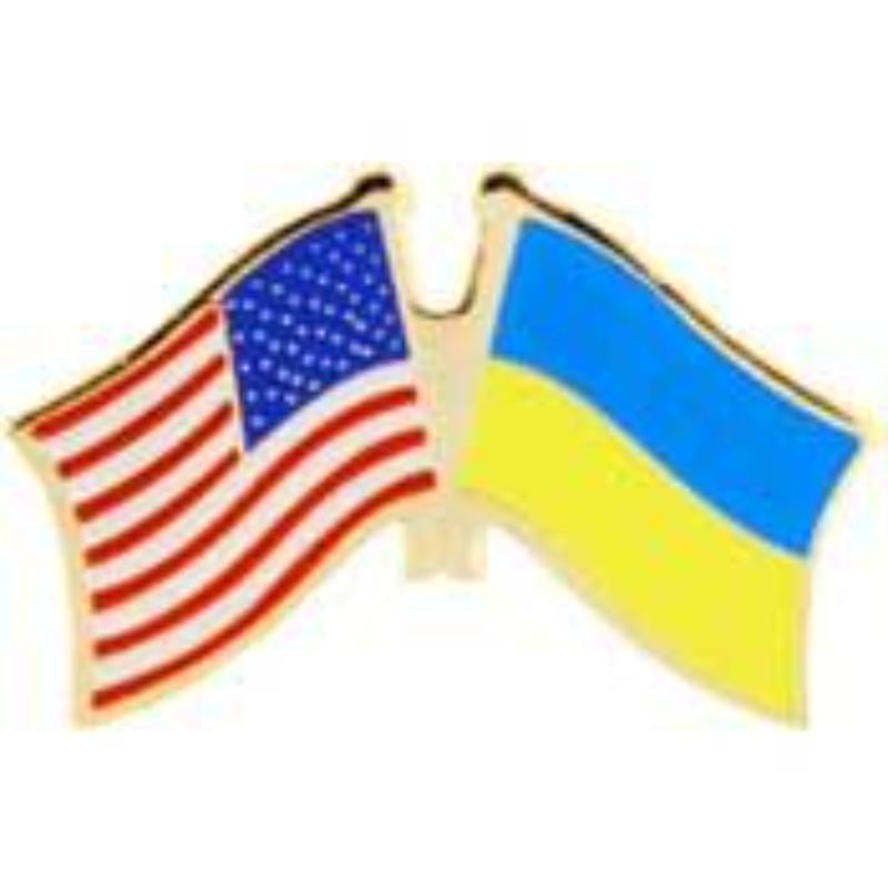 Cross Flags Pin - USA & Ukraine - 1.125 in. - Durable Design