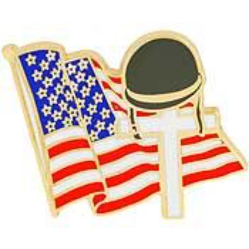 P14094 Pin - Memorial, Flag & Cross - 1 in.
