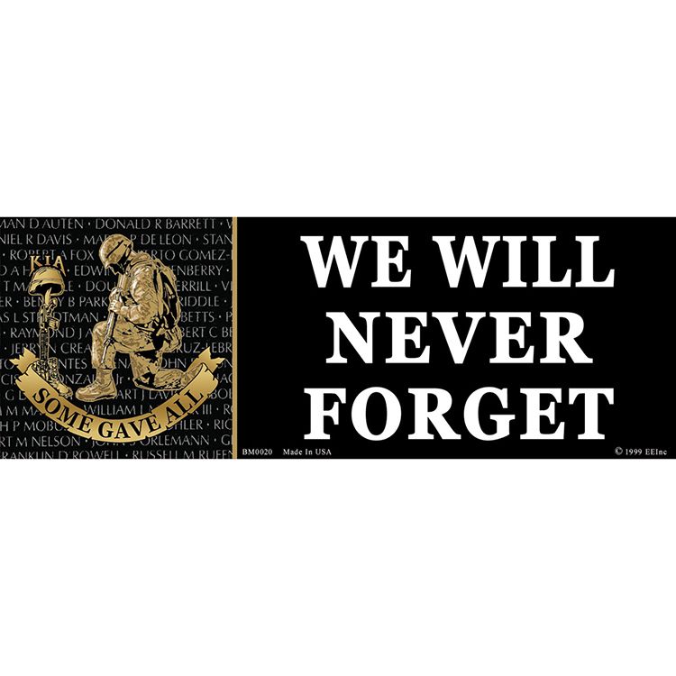 BM0020 Sticker - Kia & World War, Never Forget - 3.5 x 10 in.