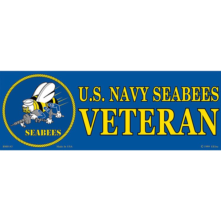 BM0143 Sticker - USN, Seabees - 3.5 x 10 in.