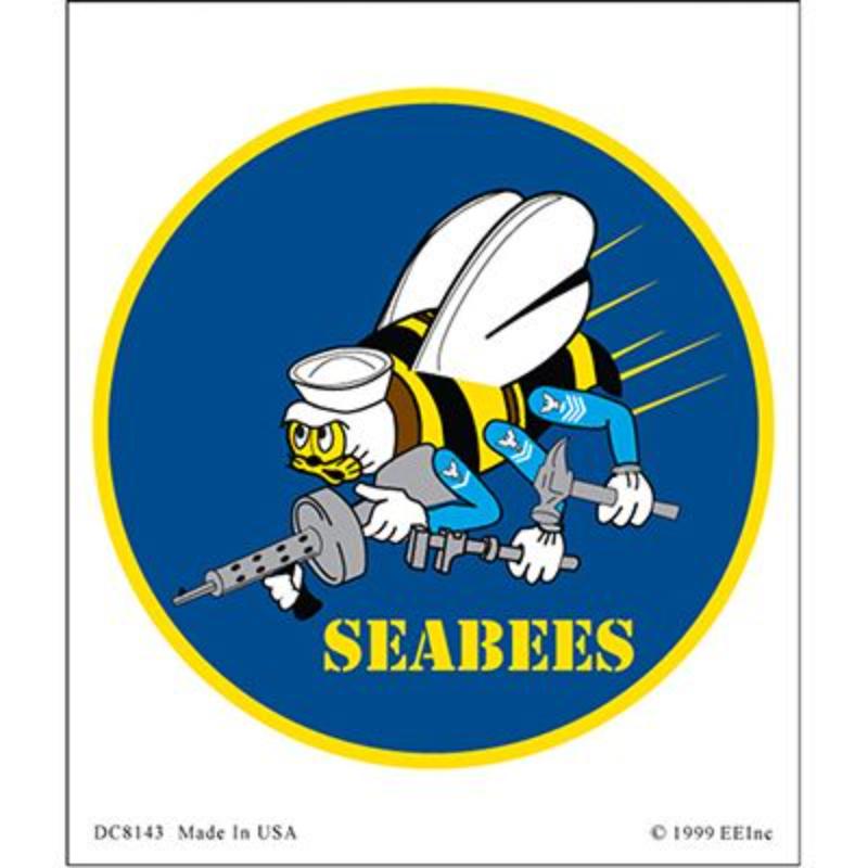 DC8143 Sticker - USN, Seabees - Clear Vinyl - 3.5 x 4.13 in.