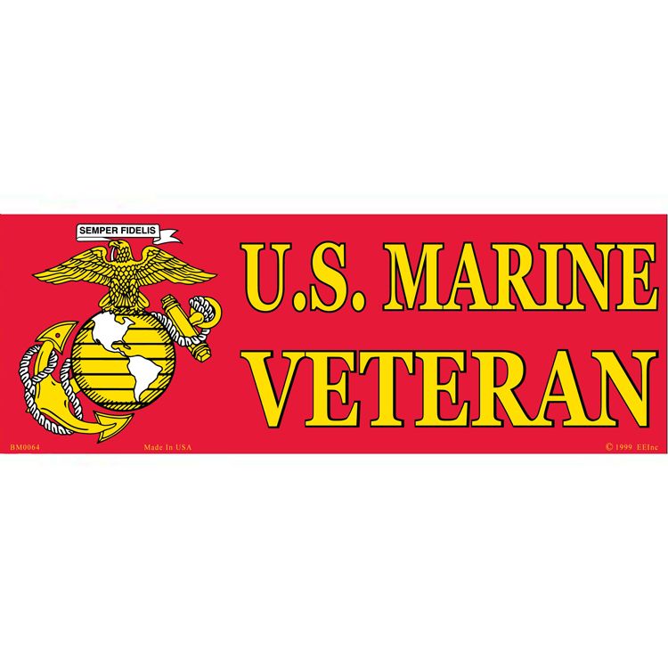 BM0064 Sticker - USMC Logo, Veteran - 3.5 x 10 in.