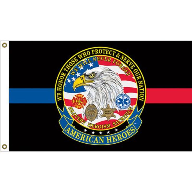 F1401 Flag - American Heroes - Red & Blue Line - 3 x 5 ft.