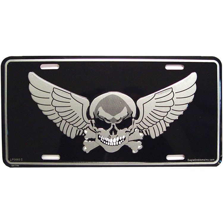 LP0665 License Plate Frame - Skull & Bones Wings - 6 x 12 in.