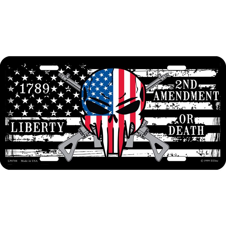 LP0708 License Plate Frame - Sniper Skull & Rifles 2nd Amendment - 6 x 12 in.