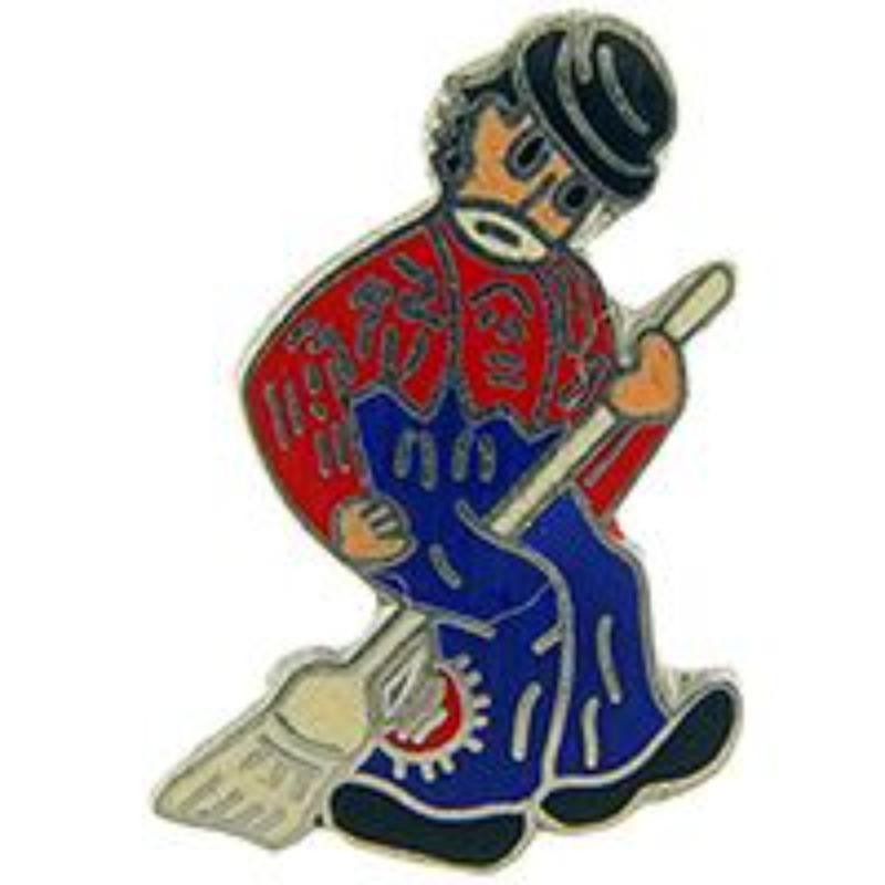 P00633 Pin - Clown, Broom - 1 in.