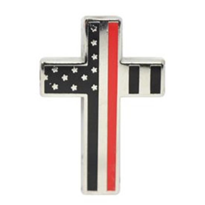 P05371 Pin - Fire, Red Line Cross - 1.125 in.
