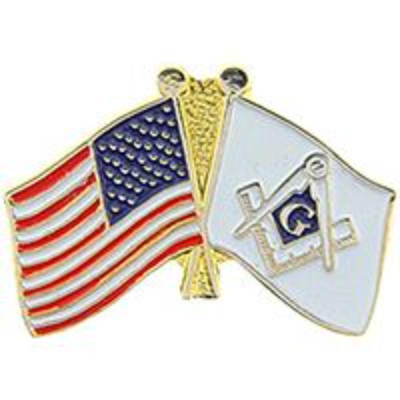 P05710 Pin - Orange, Masonic Flag & USA - 1 in.