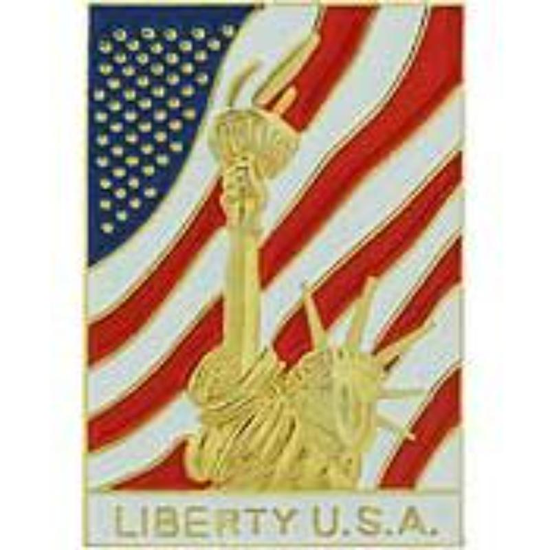P06900 Pin - USA, Statue of Liberty with USA Flag - 1 in.