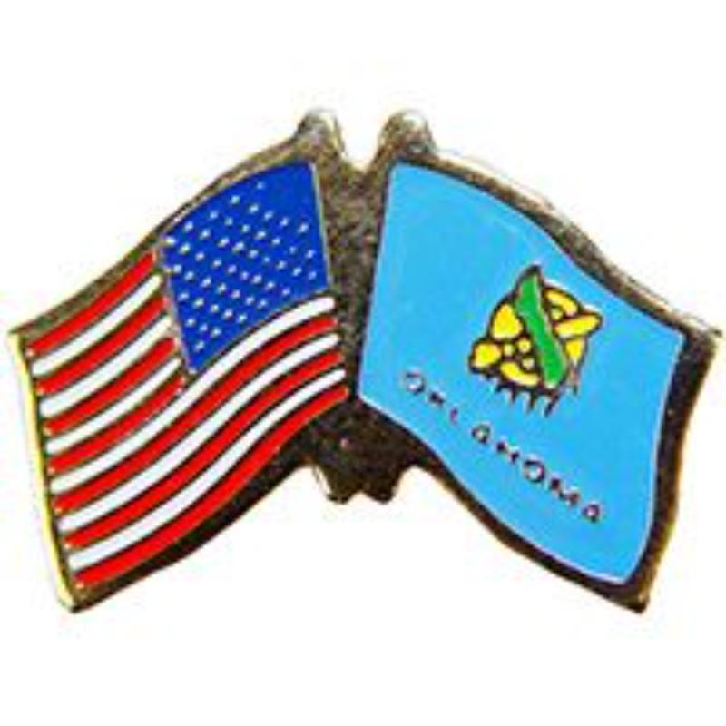 P09137 Cross Flags Pin - USA & Oklahoma - 1.125 in.