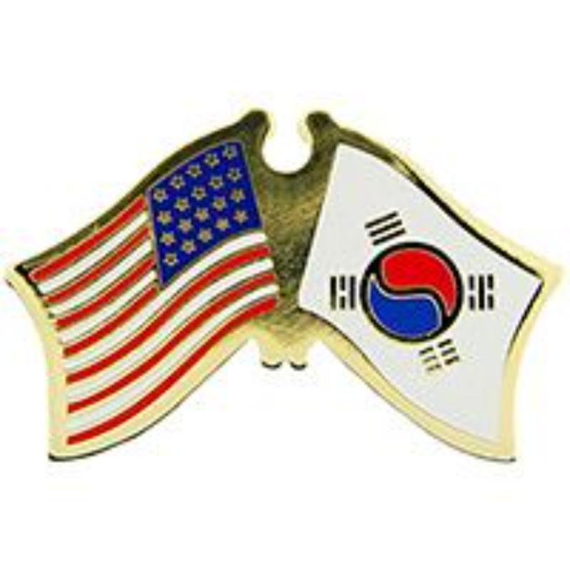 P09763 Cross Flags Pin - USA & Korea - 1.125 in.