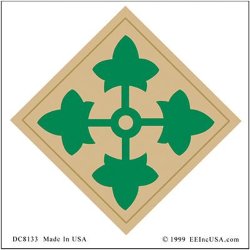 DC8133 Sticker - Army, 4th Division - Clear Vinyl - 3.25 in.