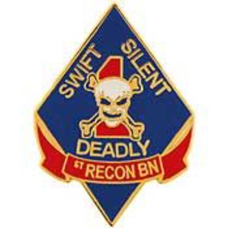 P12196 Pin - USMC, 1st Recon Battalion, Blue - 1.125 in.