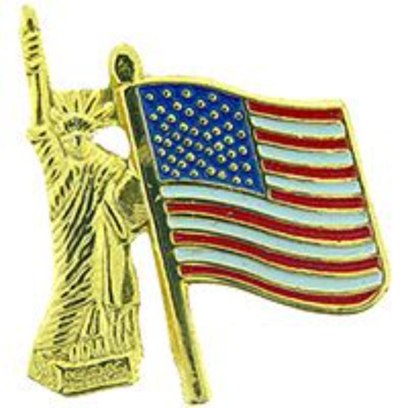 P12890 Pin - USA Flag, Statue of Liberty - 1 in.