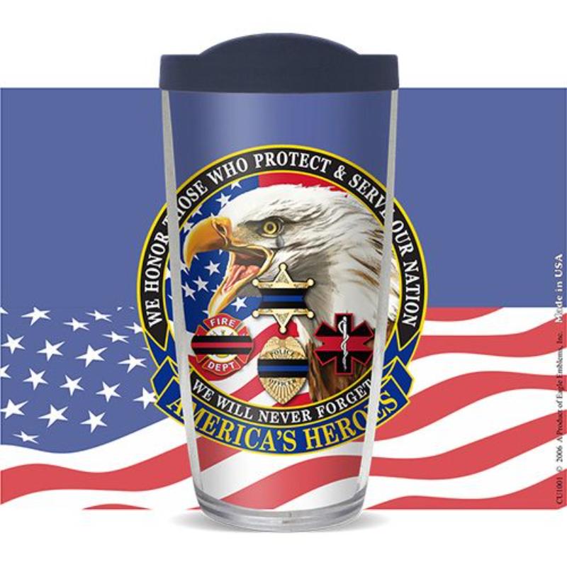 Picture of Eagle Emblems CU1001 Cup - Americas Heroes - Premium-Thermal - 16 oz