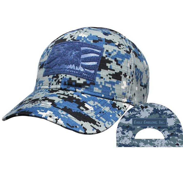 CP00034 Cap - Tactical Operations, Camo Navy - Brushed Twill - Cloth Hook & Eye Closure - Medium