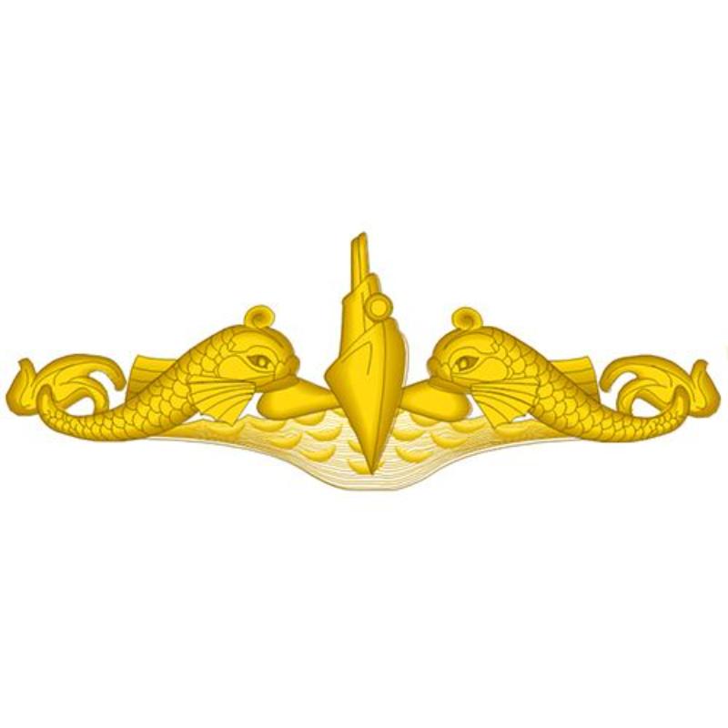 P16186 Pin - USN, Submergence Dolphine, Gold - 2.75 in.