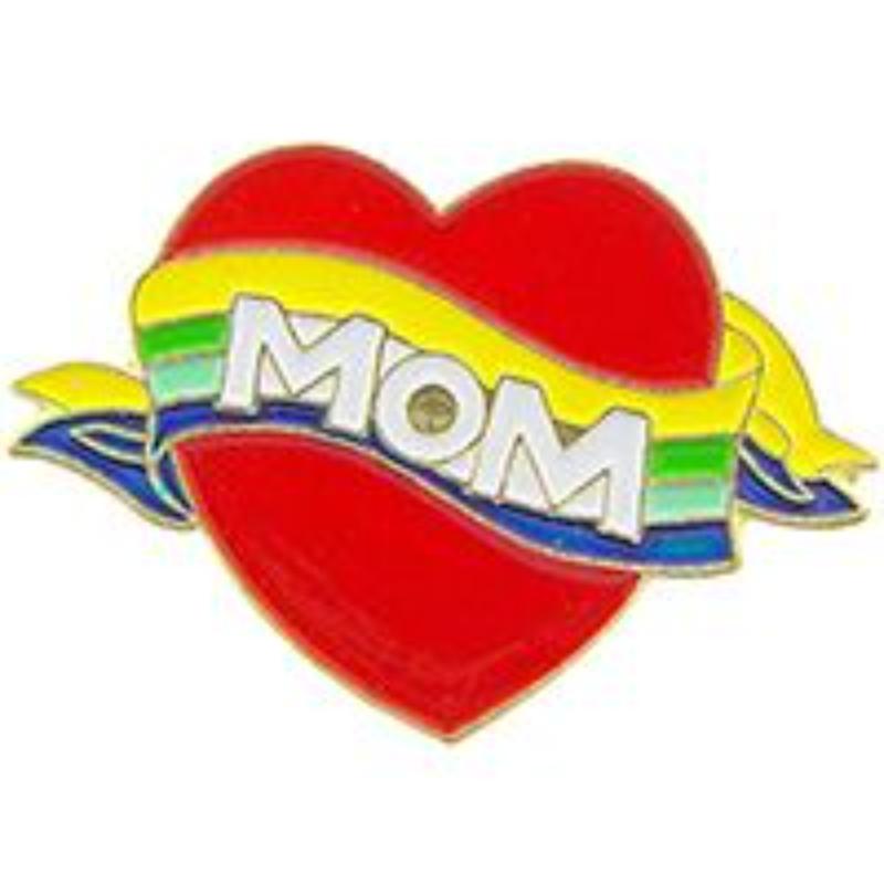 P60254 Pin - Hol, Mom, Heart & Ribbon - 1 in.