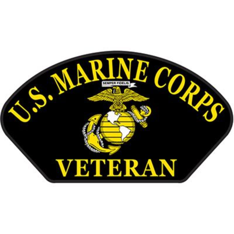 PM1477 Patch - USMC, Hat, Veteran - Black - 5.25 x 3 in.