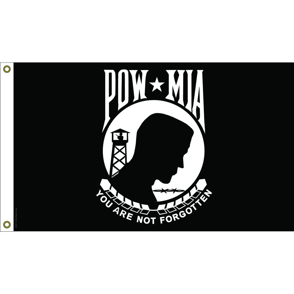 F3207-05 Flag - Pow Mia, Nylon-Glow - Brushed Twill - Cloth Hook & Eye Closure - 3 x 5 ft.
