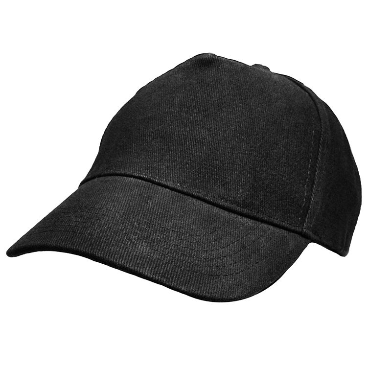 CP00011 Cap - Plain, 5 Panel, Black - Brushed Twill - Cloth Hook & Eye Closure - Medium