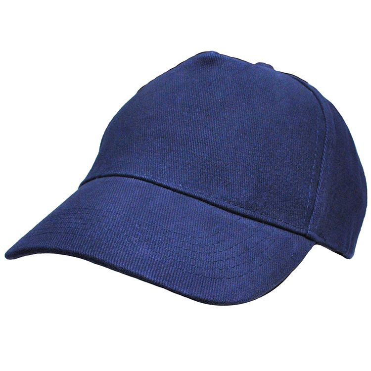 CP00010 Cap - Plain, 5 Panel - Dark Blue - Brushed Twill - Cloth Hook & Eye Closure - Medium