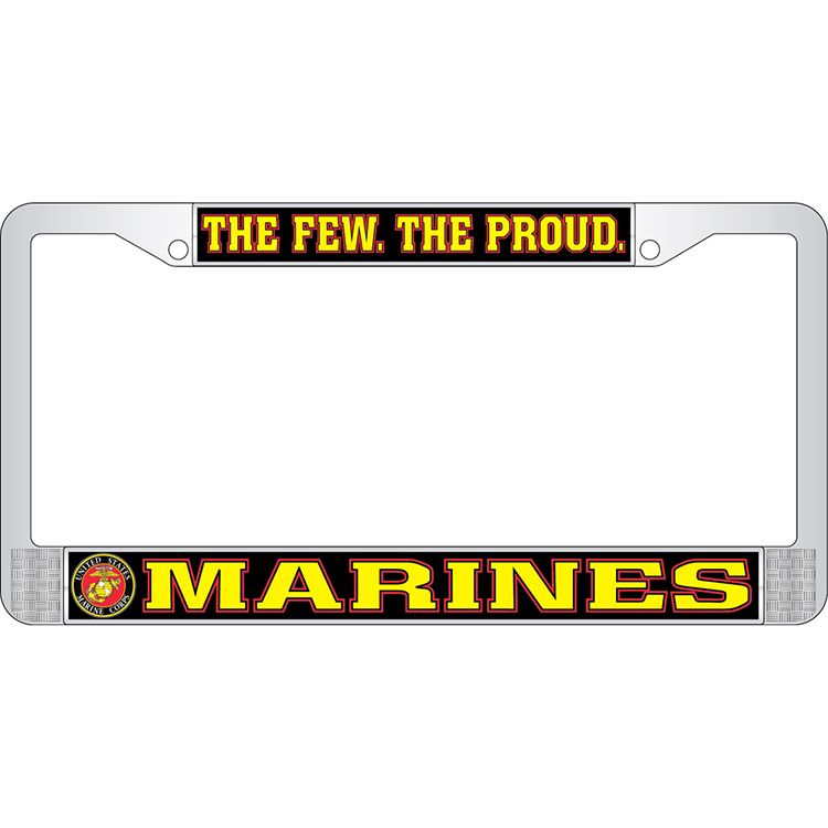 LP3822 Chrome License Plate Frame, USMC, Few & Proud - 6 x 12 in.